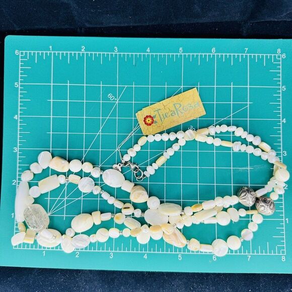 VINTAGE STERLING SILVER PEARL, MOTHER OF PEARL NECKLACE TICA ROSA 28" LENGTH - Picture 10 of 10